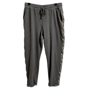 Sundry Heather Gray Cheetah print Knit Loungewear jogger Pants cuff size 3 Large